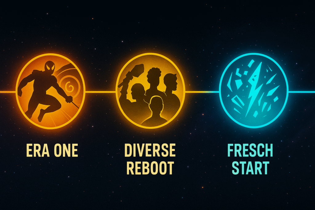 Marvel comic eras visualized as timeline infographic for new readers