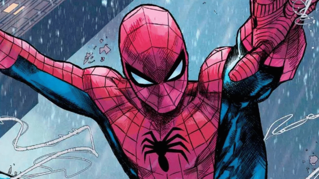 spider - man in the rain with his arms outstretched